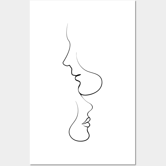 One Line Drawing, Black White faces Artwork, Minimalist Couple Art, Minimal Wall Art by Arabic calligraphy Gift 